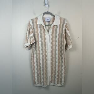 YLLW Yellow The Label Felix Scalloped Knit Shirt Dress In Neutral Size XS/S